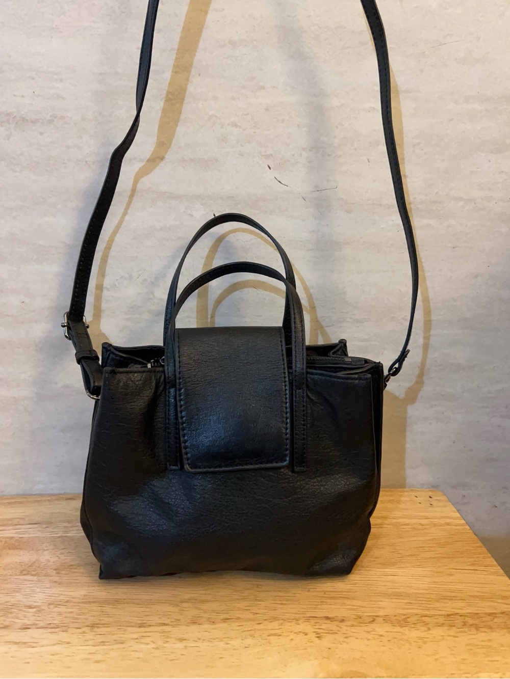 RACHEL Rachel Roy Black Leather Crossbody Satchel.